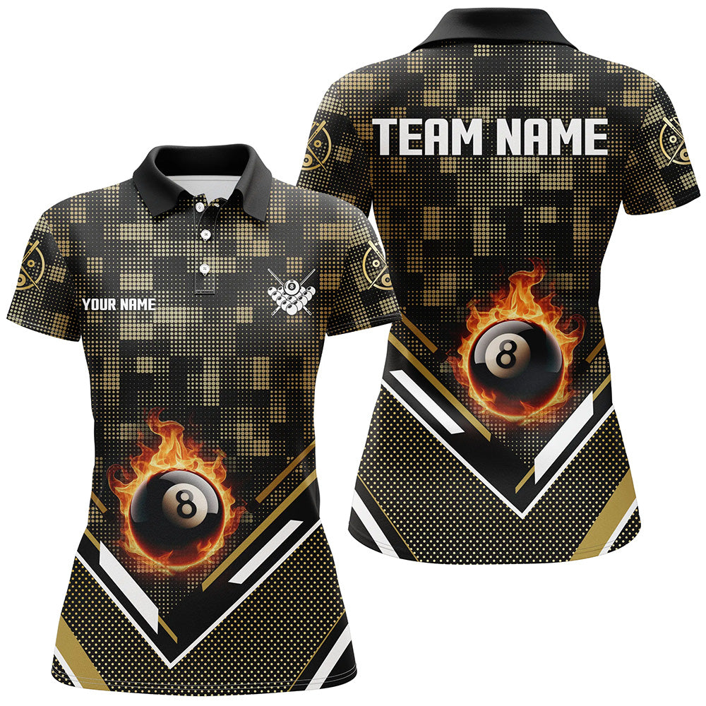 Customized Yellow 8 Ball Fire Tech Camo Pattern Billiard Sport Jerseys For Women Billiard Team Shirts TDM2894