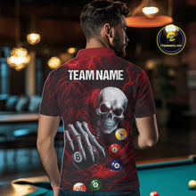 Load image into Gallery viewer, Personalized Red Funny Skeleton Pool Balls Billiard Shirt For Men, Skull Billiard Team Jerseys TDM5343