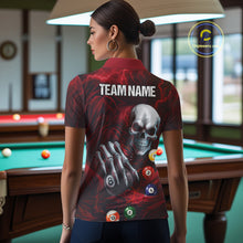 Load image into Gallery viewer, Personalized Red Funny Skeleton Pool Balls Billiard Shirt For Women, Skull Billiard Team Jerseys TDM5343