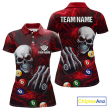 Load image into Gallery viewer, Personalized Red Funny Skeleton Pool Balls Billiard Shirt For Women, Skull Billiard Team Jerseys TDM5343
