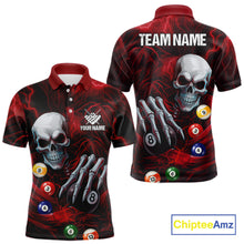 Load image into Gallery viewer, Personalized Red Funny Skeleton Pool Balls Billiard Shirt For Men, Skull Billiard Team Jerseys TDM5343