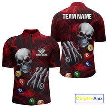 Load image into Gallery viewer, Personalized Red Funny Skeleton Pool Balls Billiard Shirt For Men, Skull Billiard Team Jerseys TDM5343