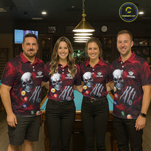 Load image into Gallery viewer, Personalized Red Funny Skeleton Pool Balls Billiard Shirt For Women, Skull Billiard Team Jerseys TDM5343
