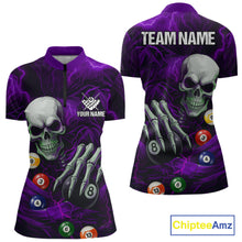 Load image into Gallery viewer, Personalized Purple Funny Skeleton Pool Balls Billiard Shirt For Women, Skull Billiard Team Jerseys TDM5344