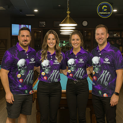 Personalized Purple Funny Skeleton Pool Balls Billiard Shirt For Women, Skull Billiard Team Jerseys TDM5344