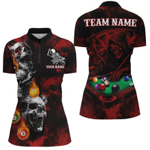 Load image into Gallery viewer, Personalized Red Smoke Skull Billiard Shirts For Women Custom Death Skeleton Billiard Jerseys TDM3364