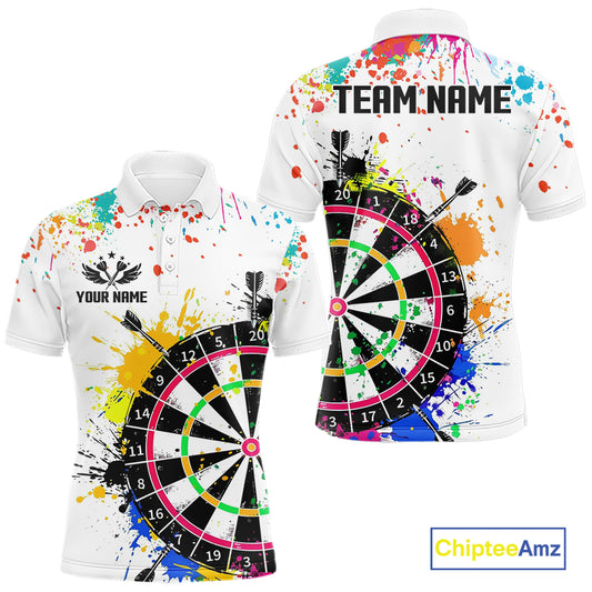Funny Dartboard Colorful Paint Dart Shirt For Men Custom Darts Team Jersey Polo & 1/4 Zip |White TDM5623