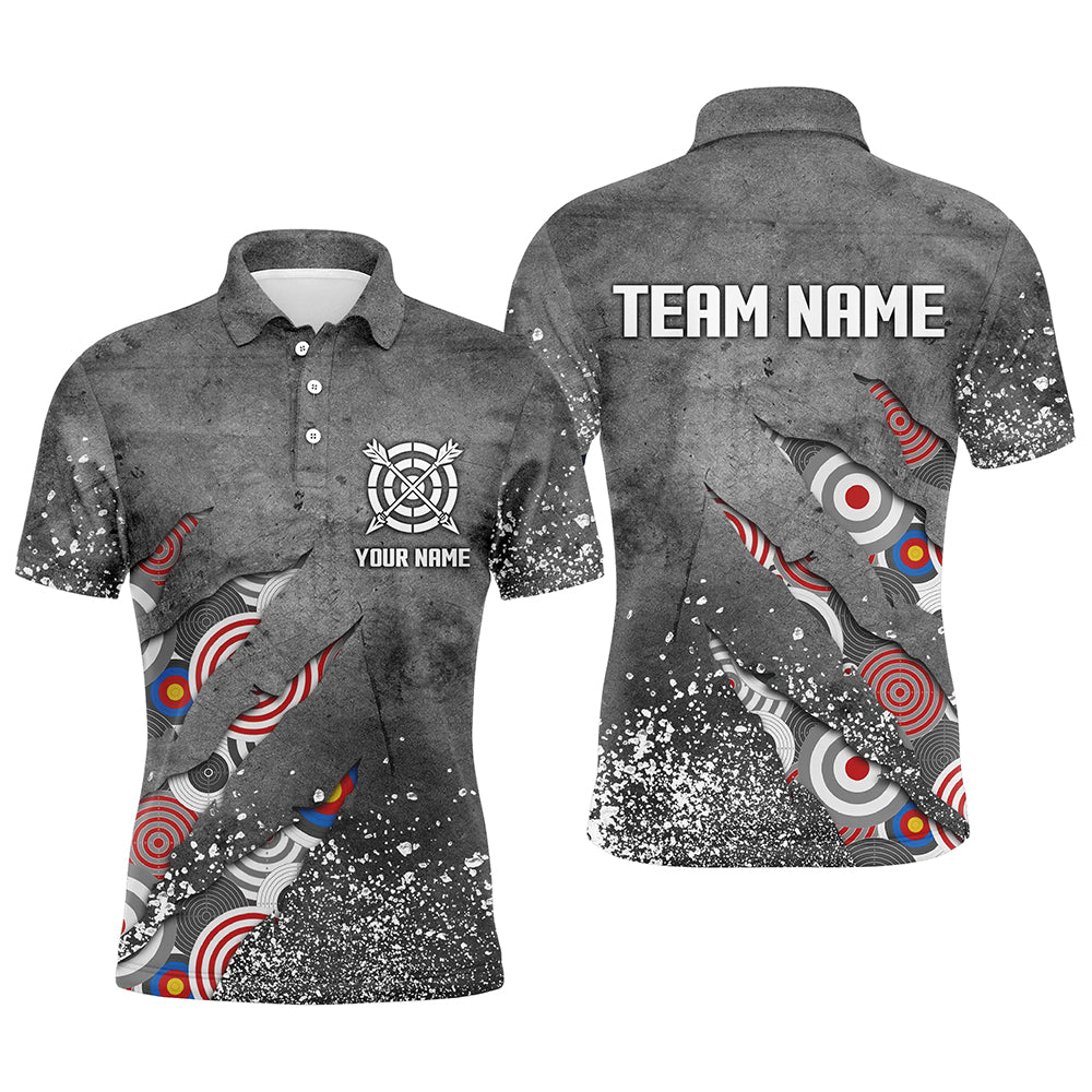 Custom Archery Target Pattern Grey Grunge Men Polo Shirts Best Custom Team Name Archery Jerseys TDM1036