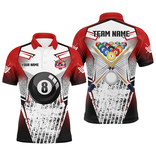 Personalized Billiard Balls Red Grunge Style Men Polo Shirts Custom Billiard Jerseys Sport TDM1167