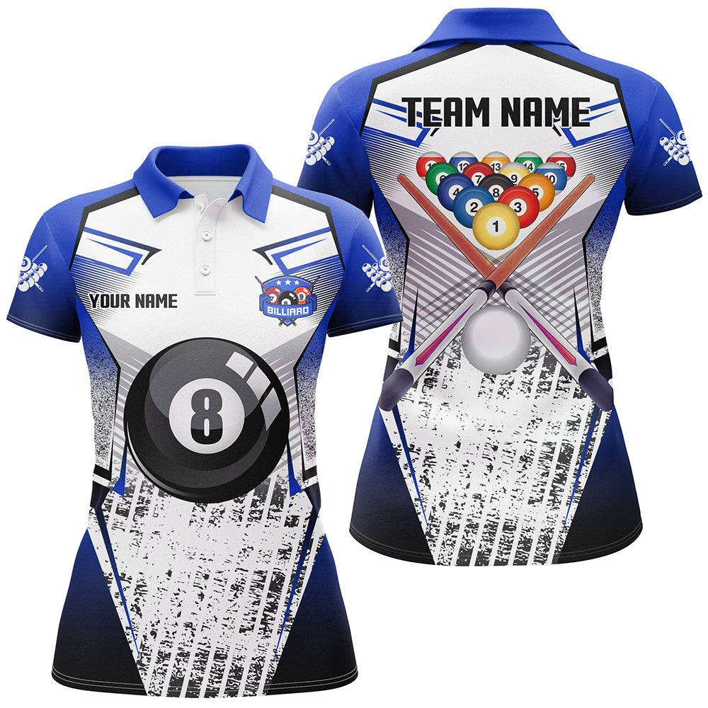 Personalized Billiard Balls Blue Grunge Style Women Polo Shirts Custom Billiard Jerseys Sport TDM1168