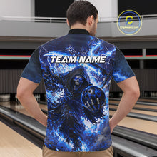 Load image into Gallery viewer, Blue Grim Reaper Fire Smoke Bowling Jersey For Men Custom Bowling Team Shirt Polo &amp; 1/4 Zip TDM6234