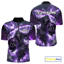Load image into Gallery viewer, Purple Grim Reaper Fire Smoke Bowling Jersey For Men Custom Bowling Team Shirt Polo &amp; 1/4 Zip TDM6235