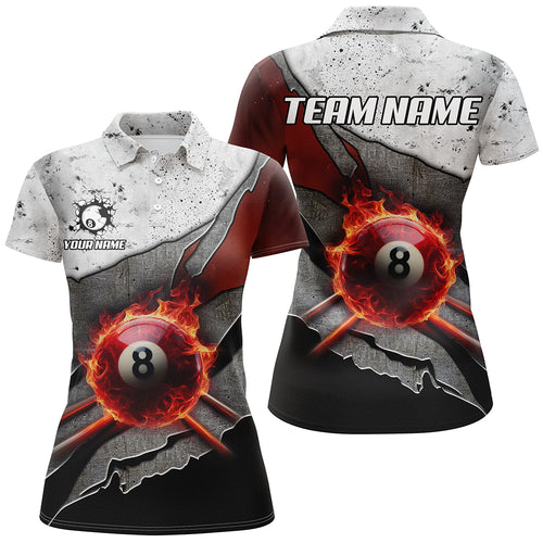 Personalized Grey Grunge Fire 8 Ball Pool  Billiard Women Shirts Custom Billiard Jersey For Pooler TDM1566
