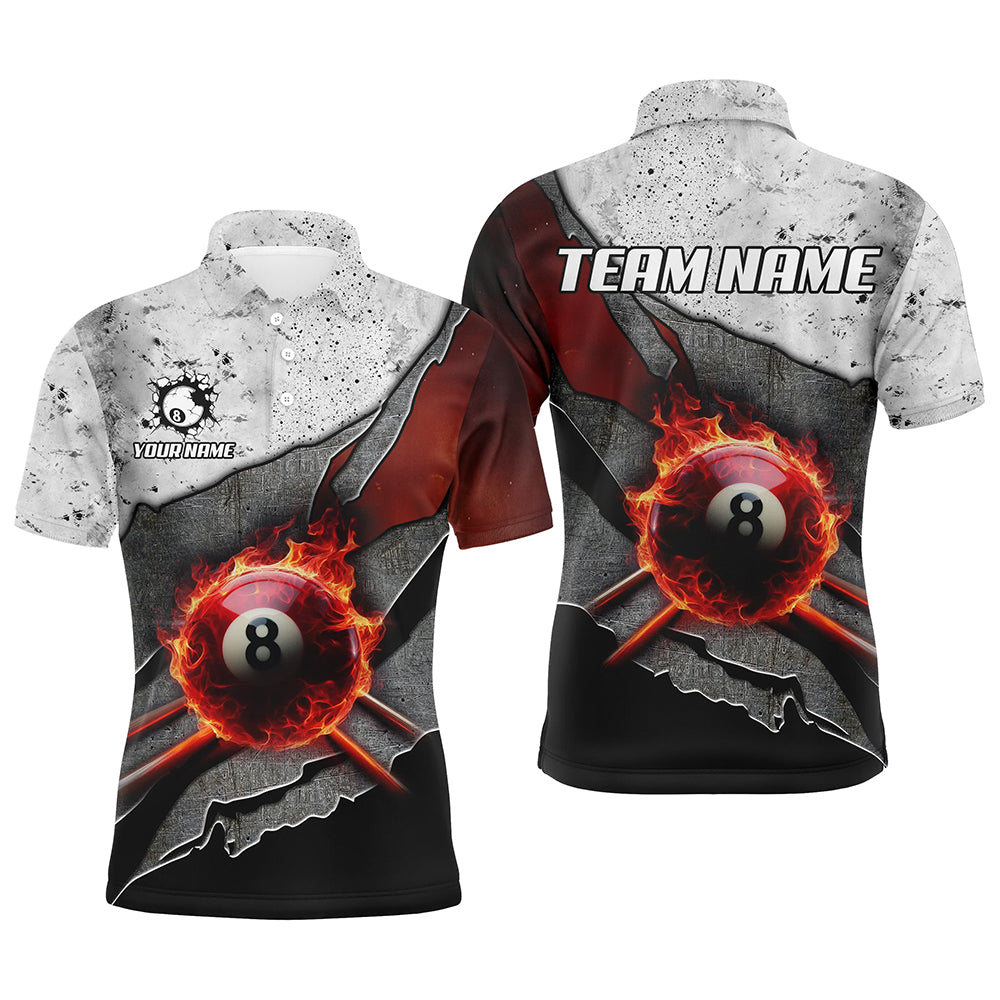 Personalized Grey Grunge Fire 8 Ball Pool  Billiard Men Shirts Custom Billiard Jersey For Pooler TDM1566