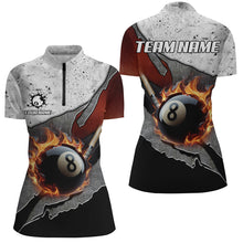 Load image into Gallery viewer, Personalized Grey Grunge Fire 8 Ball Pool  Billiard Women Shirts Custom Pool Player Shirts TDM1567