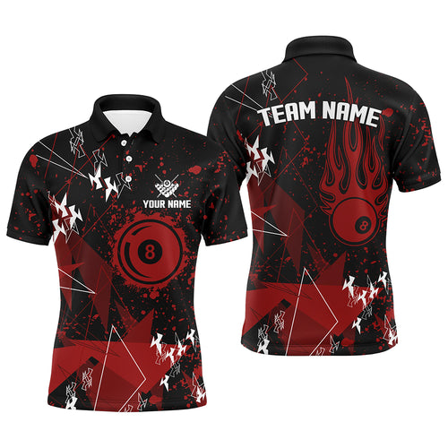 Personalized Red Grunge Billiard Men Polo Shirts, Best Custom Billiard Jerseys For Pool Player TDM1039