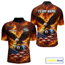 Load image into Gallery viewer, Personalized Flame Eagle 8 Ball, 9 Ball &amp; 10 Ball US Flag Billiard Shirt For Men, Pool Team Jersey TDM5853