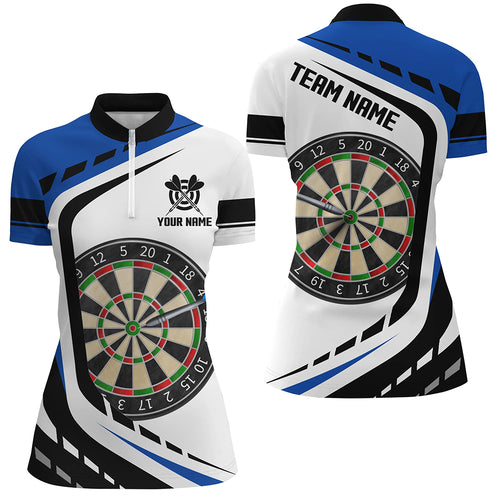 Dartboard Blue Jerseys Women Darts Quarter-Zip Shirts Custom Darts Uniform For Team Player TDM1364