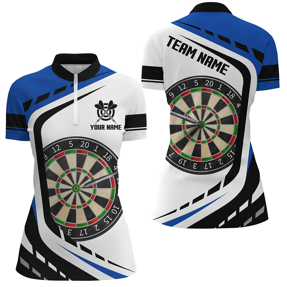 Dartboard Blue Jerseys Women Darts Quarter-Zip Shirts Custom Darts Uniform For Team Player TDM1364
