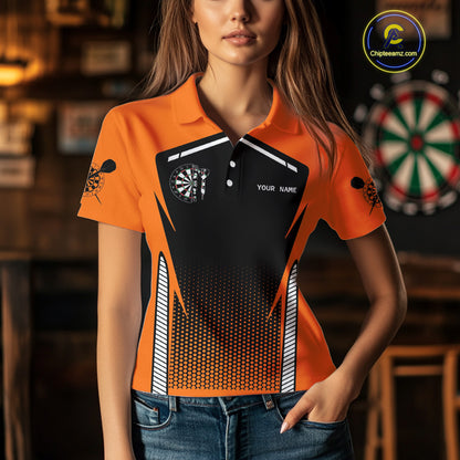 Orange Sport Style Dart Arrows Dart Polo & 1/4 Zip Shirts For Women, Dart Jerseys NYN0059