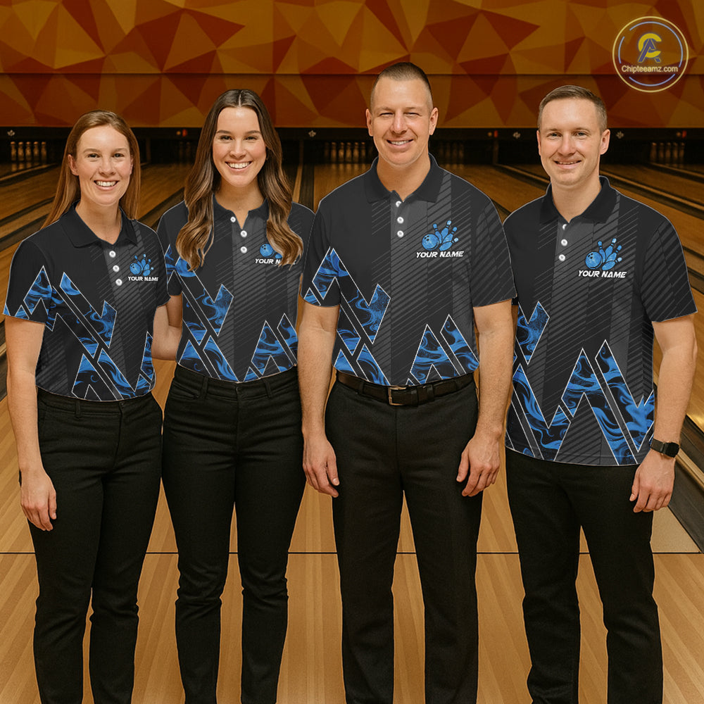 Personalized Fire Flame Bowling Jersey For Women Custom Bowling Team Shirt Polo & 1/4 Zip |Blue TDM6239