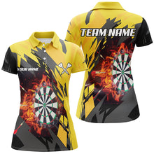 Load image into Gallery viewer, Personalized 3D Darts Board Fire Flame Women Darts Polo &amp; Quartet-Zip Shirts, Yellow Darts Team Jersey TDM1729