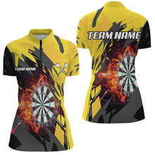 Load image into Gallery viewer, Personalized 3D Darts Board Fire Flame Women Darts Polo &amp; Quartet-Zip Shirts, Yellow Darts Team Jersey TDM1729