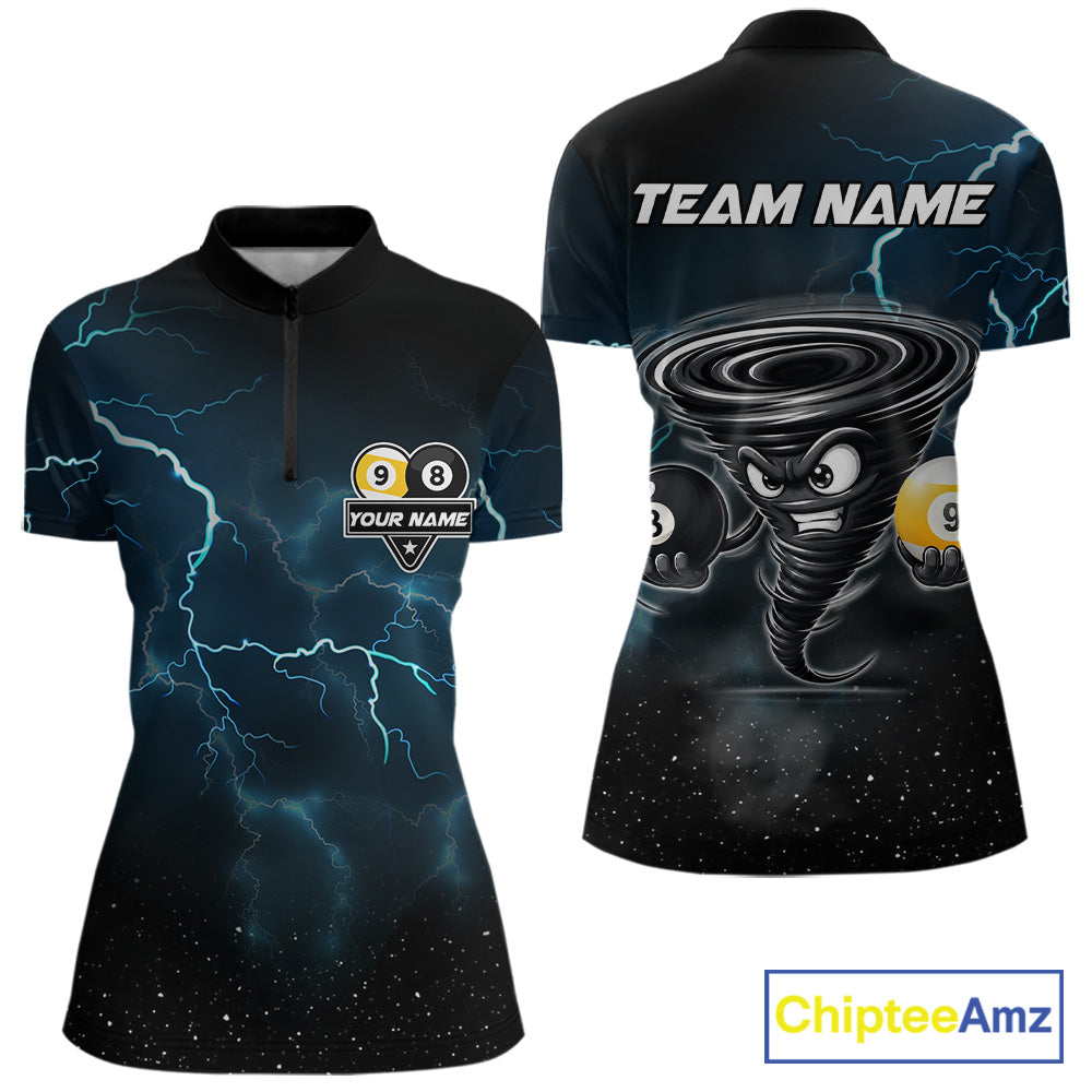 Tornado billiard quarter zip shirt for women built for pool tournaments and competitive league play.