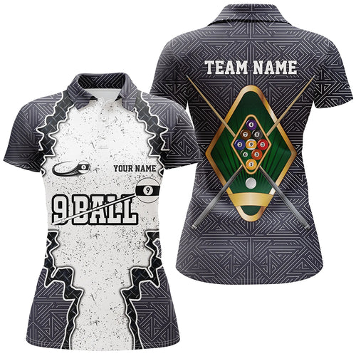 Personalized Armor 9 Ball Pool Billiard Women Polo Shirts Custom Name Funny 9 Ball Pool Team Shirts TDM0484