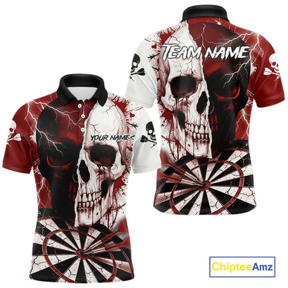 White & Red Skull Dartboard Custom Men Dart Polo Shirt Retro Grunge Dart League Jerseys NYN2083