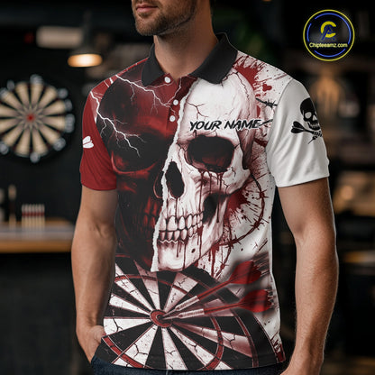 White & Red Skull Dartboard Custom Men Dart Polo Shirt Retro Grunge Dart League Jerseys NYN2083