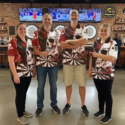 White & Red Skull Dartboard Custom Men Dart Polo Shirt Retro Grunge Dart League Jerseys NYN2083