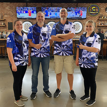 Load image into Gallery viewer, White &amp; Blue Skull Dartboard Custom Women Dart Quarter-Zip Shirt Retro Grunge Dart League Jerseys NYN2085
