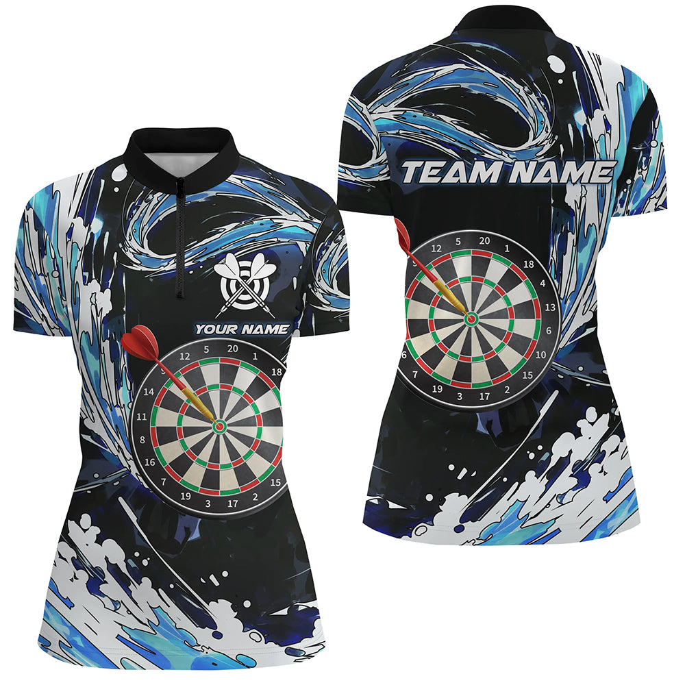 Personalized Blue Waves 3D Dart Board Quarter-Zip Shirt Custom Women Dart Shirts Dart Jerseys TDM1188