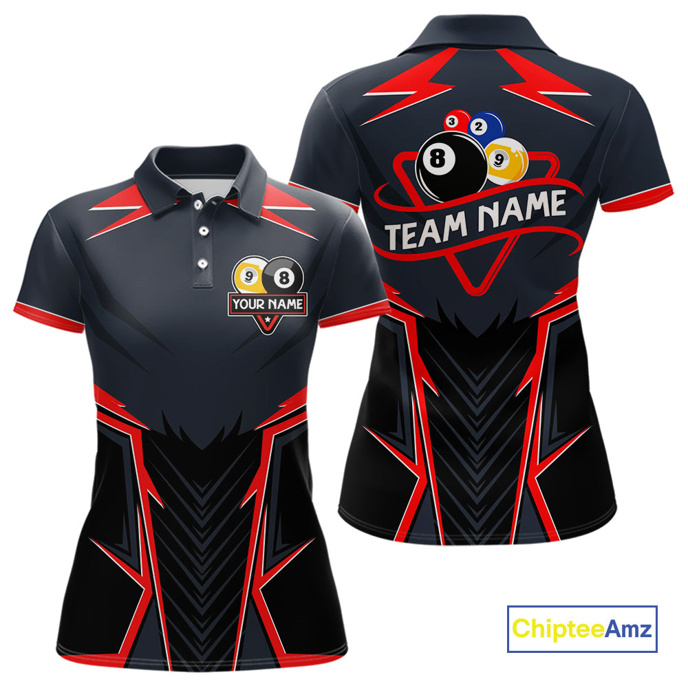 Billiard Jerseys For Women Custom Polo & 1/4 Zip Billiard Team Shirt, 8 Ball & 9 Ball Pool Shirt|Red TDM3830