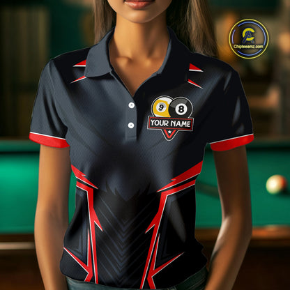 Billiard Jerseys For Women Custom Polo & 1/4 Zip Billiard Team Shirt, 8 Ball & 9 Ball Pool Shirt|Red TDM3830