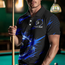 Load image into Gallery viewer, Blue 8 Ball Pool Thunder Lightning Storm Men&#39;s Billiard Shirt Custom Billiard Jersey Polo &amp; 1/4 Zip TDM3832