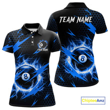 Load image into Gallery viewer, Blue 8 Ball Pool Thunder Lightning Storm Women&#39;s Billiard Shirt Custom Billiard Jersey Polo &amp; 1/4 Zip TDM3832