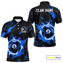 Load image into Gallery viewer, Blue 8 Ball Pool Thunder Lightning Storm Men&#39;s Billiard Shirt Custom Billiard Jersey Polo &amp; 1/4 Zip TDM3832