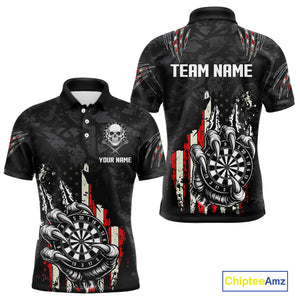 Funny Claw Tearing US Flag Darts Shirt For Men Custom Patriotic Skull Darts Team Jerseys TDM4503