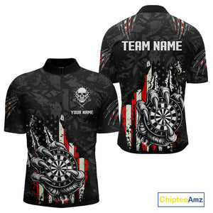 Funny Claw Tearing US Flag Darts Shirt For Men Custom Patriotic Skull Darts Team Jerseys TDM4503