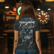 Load image into Gallery viewer, Personalized Skull Black Grunge Darts Polo And Quarter-Zip Shirts For Women Custom Darts Team Jerseys TDM2430