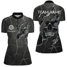 Load image into Gallery viewer, Personalized Skull Black Grunge Darts Polo And Quarter-Zip Shirts For Women Custom Darts Team Jerseys TDM2430