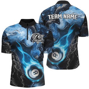 Blue 8 Ball Pool Fire Flame Abstract Pattern Custom Billiard Shirts For Men, Billiard Team Jerseys TDM2667