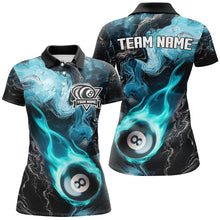 Load image into Gallery viewer, Turquoise 8 Ball Pool Fire Flame Abstract Pattern Custom Women Billiard Shirts, Billiard Team Jerseys TDM2669