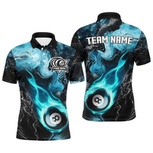 Load image into Gallery viewer, Turquoise 8 Ball Pool Fire Flame Abstract Pattern Custom Men Billiard Shirts, Billiard Team Jerseys TDM2669