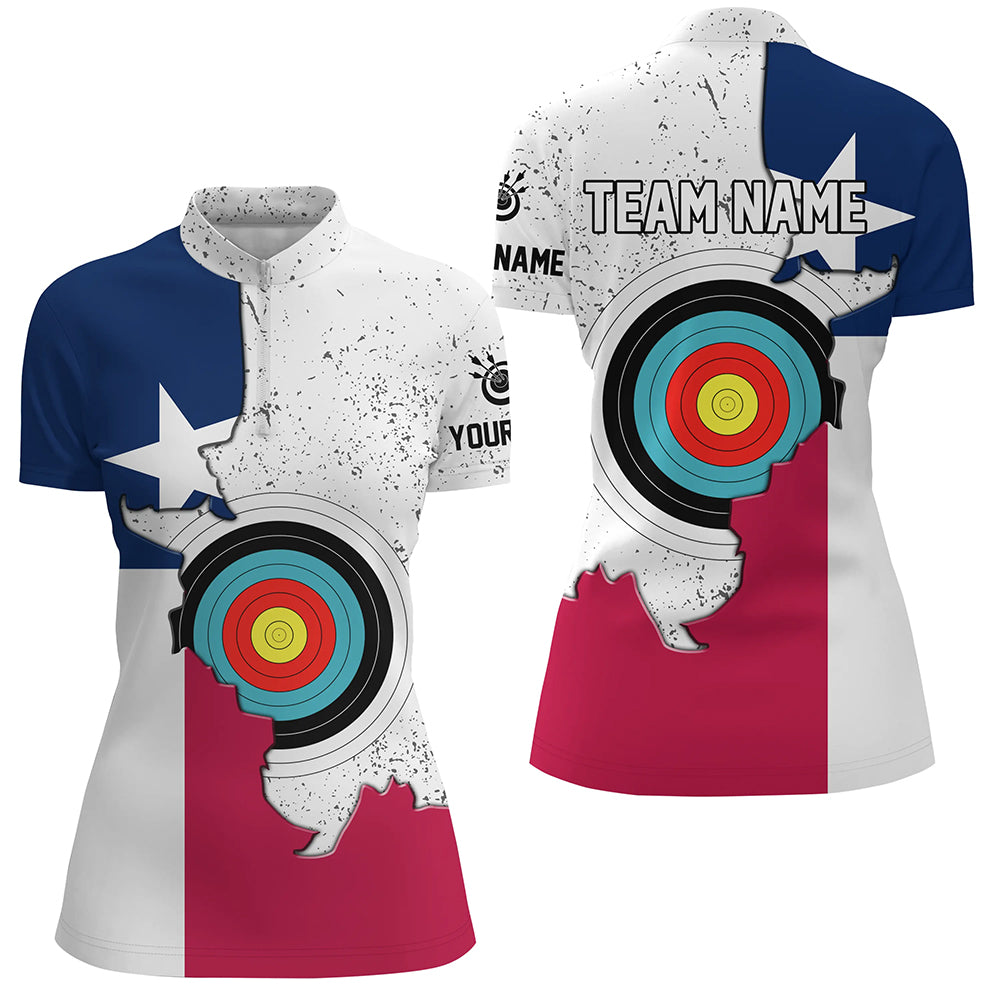 Personalized 3D Texas Archery Target Women Quarter-Zip Shirts, Texas Flag Shirts For Archers TDM0684