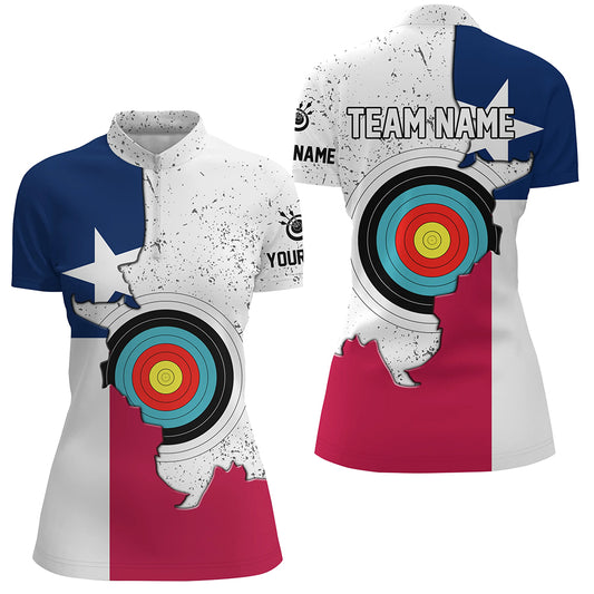 Personalized 3D Texas Archery Target Women Quarter-Zip Shirts, Texas Flag Shirts For Archers TDM0684