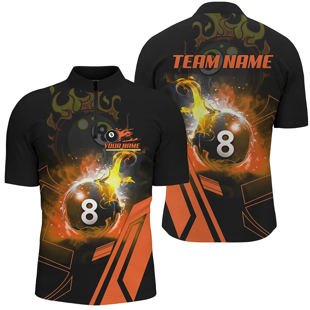 Billiard 8 Ball Orange Flaming Men Quarter-Zip Shirts Best Custom Pool Team Jerseys Shirts TDM1044