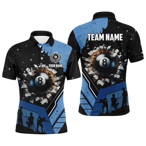 Personalized Blue Funny 8 Ball Pool Crack Men Polo Shirts Custom Team League Billiard Jersey TDM1379